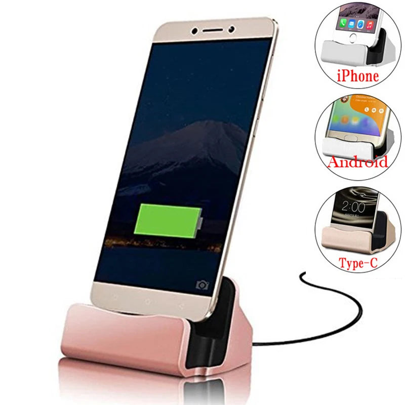 Estação de carregamento tipo C para Samsung A50 A70 A20 A80 M20 M30 A30 A40 A60 iPhone 7 8 Plus Micro USB Suporte de mesa para carregamento.