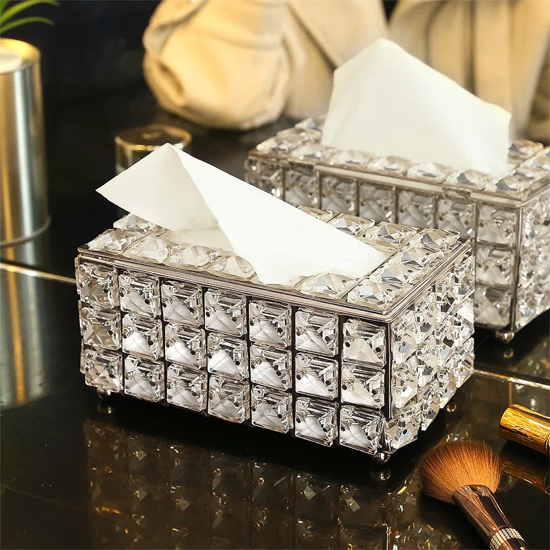 Crystal Tissue Box Nordic Fashionable Office Table Napkins Storage Box Bar Gold Diamond Holder Living Room Bedroom Decor Gift