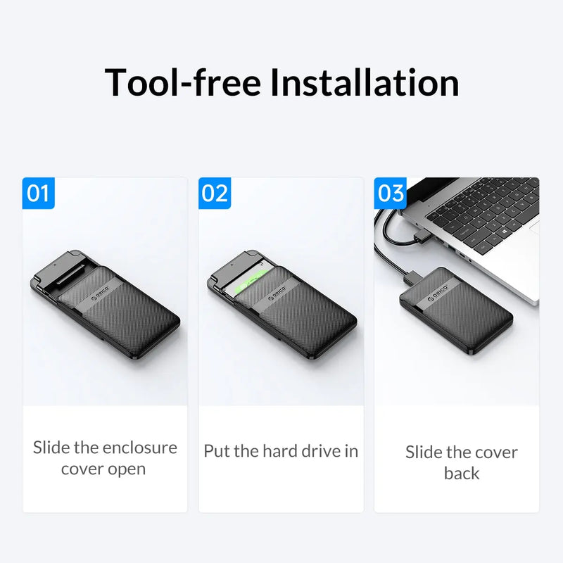 ORICO HDD Case 2.5 Inch SATA to USB3.0/Type-C HDD Enclosure 6Gbps Max USB-C External SATA HDD Enclosure Support Auto-Sleep