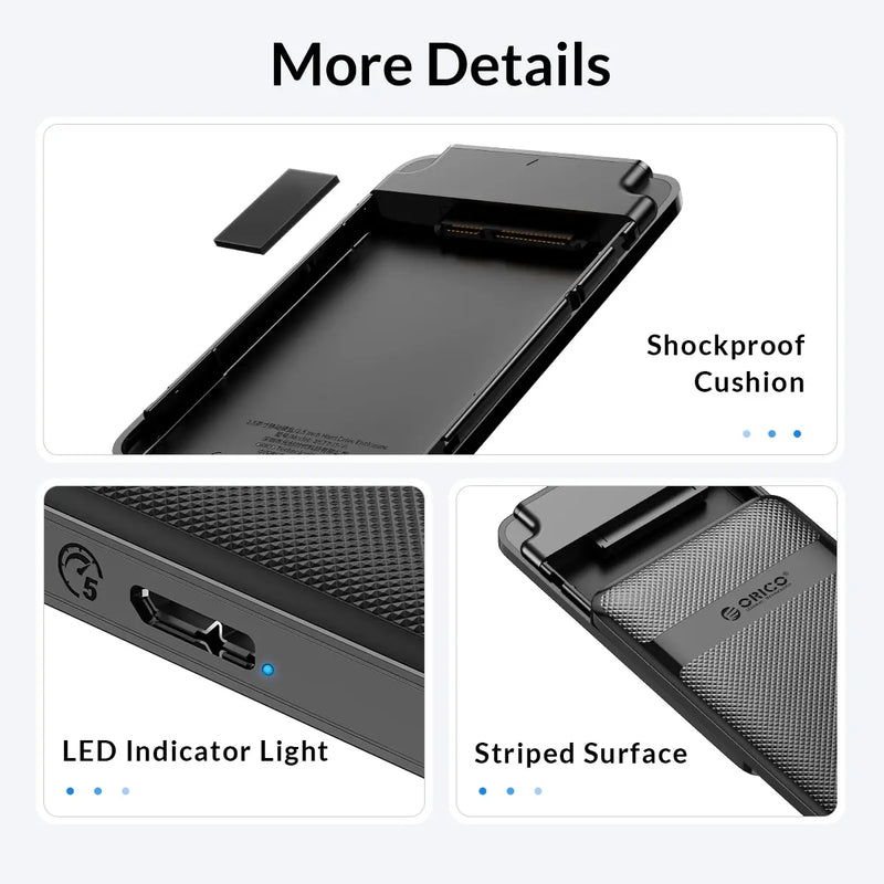 ORICO HDD Case 2.5 Inch SATA to USB3.0/Type-C HDD Enclosure 6Gbps Max USB-C External SATA HDD Enclosure Support Auto-Sleep