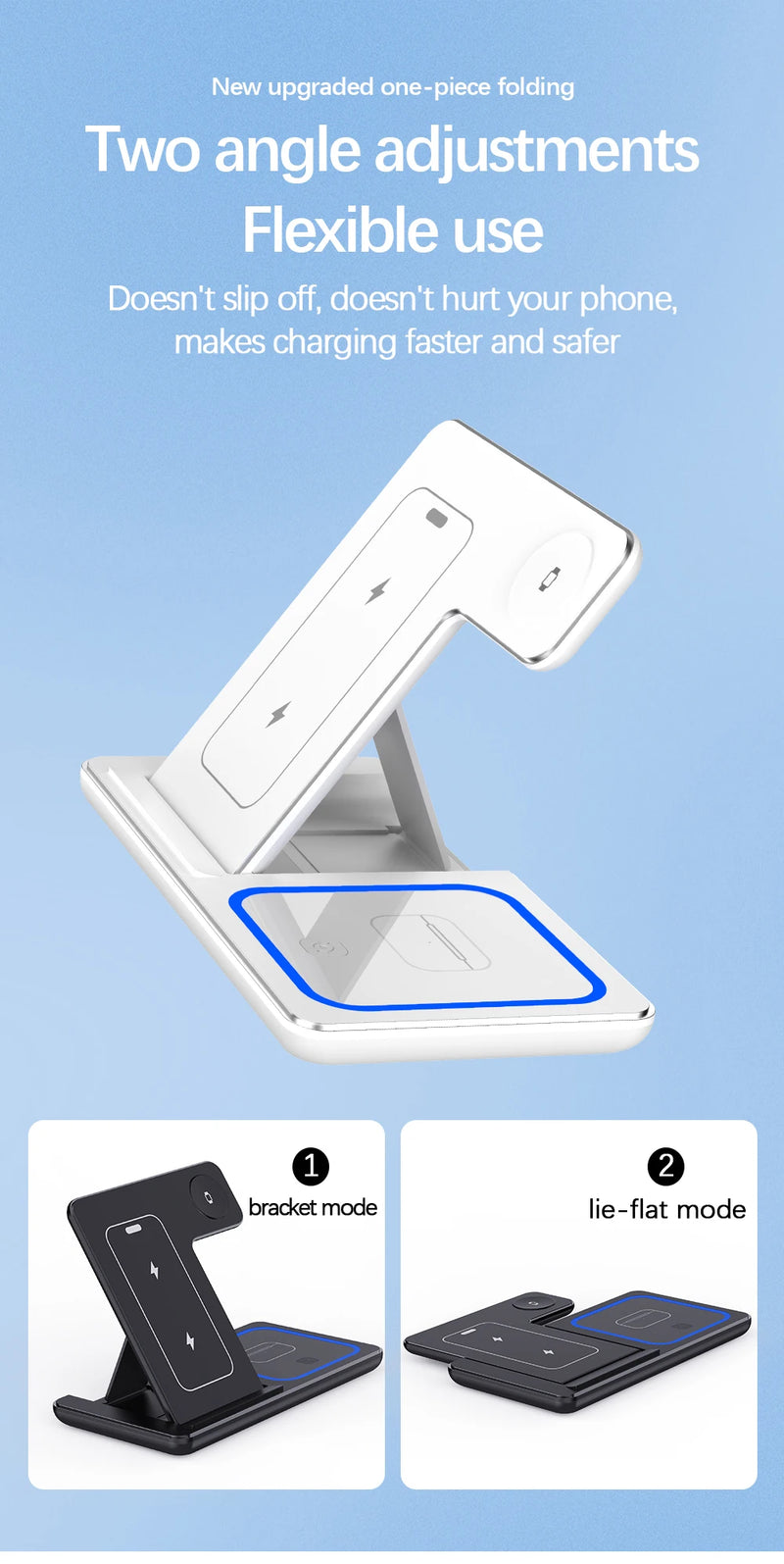 Suporte de carregamento rápido sem fio LED 30W 3 em 1, estação de carregamento dobrável para iPhone 15, 14, 13, 12, 11, Apple Watch 9, 8, 7, 6, 5 e AirPods Pro.