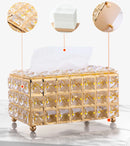 Crystal Tissue Box Nordic Fashionable Office Table Napkins Storage Box Bar Gold Diamond Holder Living Room Bedroom Decor Gift