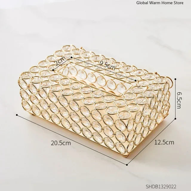 Crystal Tissue Box Nordic Fashionable Office Table Napkins Storage Box Bar Gold Diamond Holder Living Room Bedroom Decor Gift