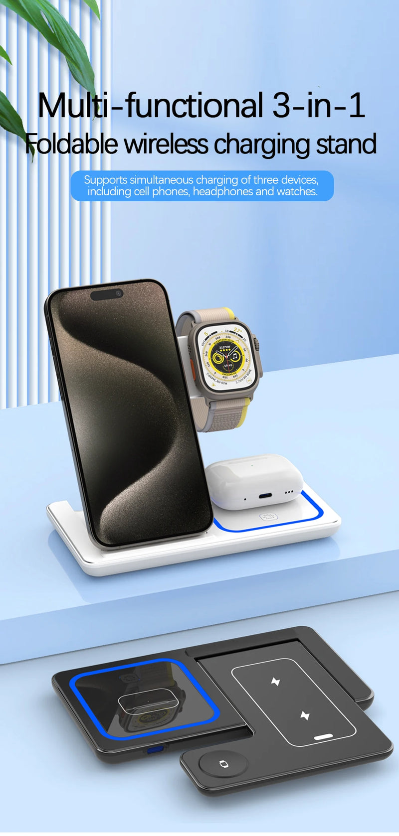 Carregador Sem Fio 3 em 1 30W iPhone/Apple Watch/AirPods