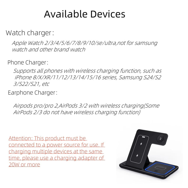 Carregador Sem Fio 3 em 1 30W iPhone/Apple Watch/AirPods