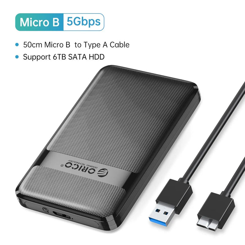 ORICO HDD Case 2.5 Inch SATA to USB3.0/Type-C HDD Enclosure 6Gbps Max USB-C External SATA HDD Enclosure Support Auto-Sleep