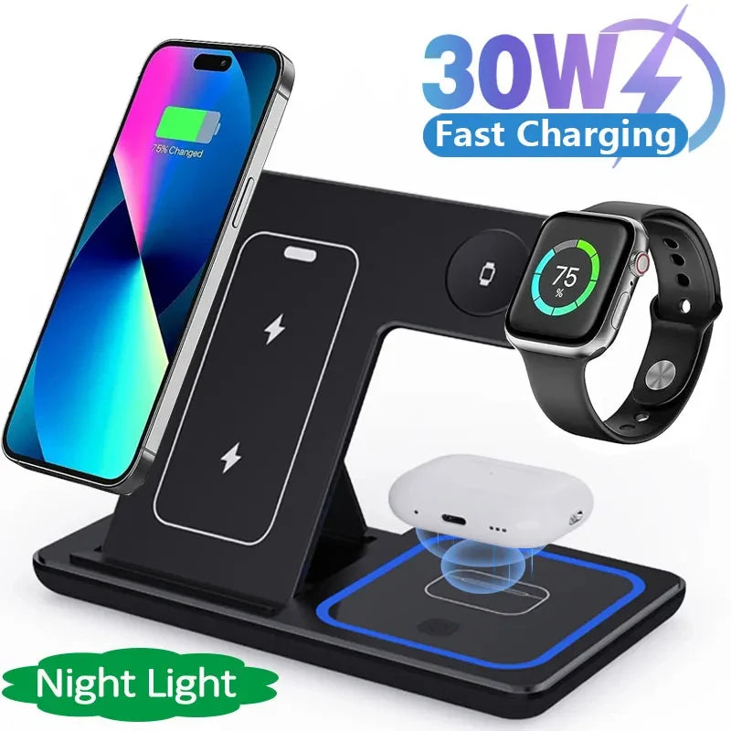 Carregador Sem Fio 3 em 1 30W iPhone/Apple Watch/AirPods