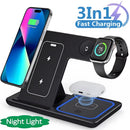 30W LED Wireless Charger 3 in 1 Foldable Charging Station For iPhone 16 15 14 13 12 For IWatch 9 8 7 6 5 4 For Airpods Pro