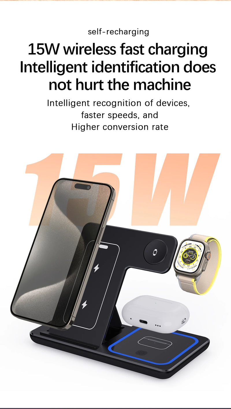 Carregador Sem Fio 3 em 1 30W iPhone/Apple Watch/AirPods