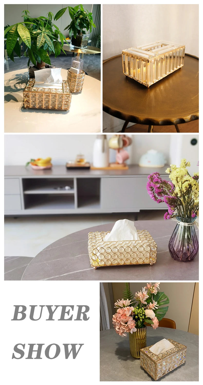 Crystal Tissue Box Nordic Fashionable Office Table Napkins Storage Box Bar Gold Diamond Holder Living Room Bedroom Decor Gift