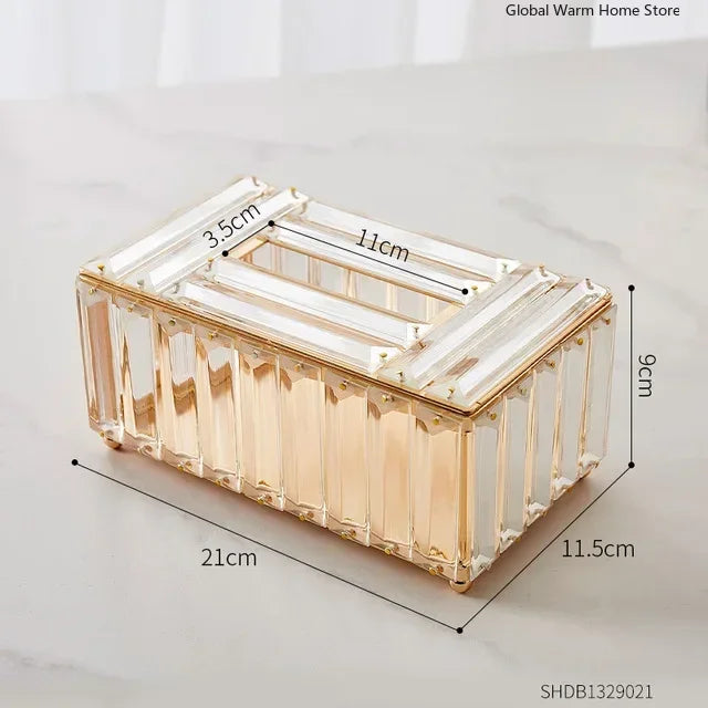 Crystal Tissue Box Nordic Fashionable Office Table Napkins Storage Box Bar Gold Diamond Holder Living Room Bedroom Decor Gift